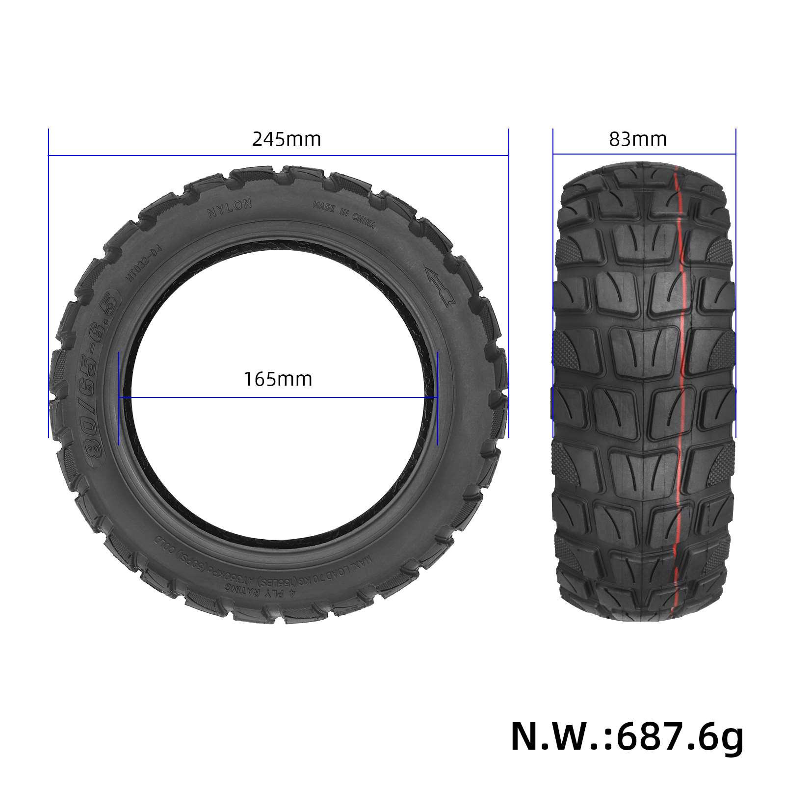 10-дюймова шина 80/65-6.5 для електросамоката KUGOO M4 / M4 Pro - Зображення 6