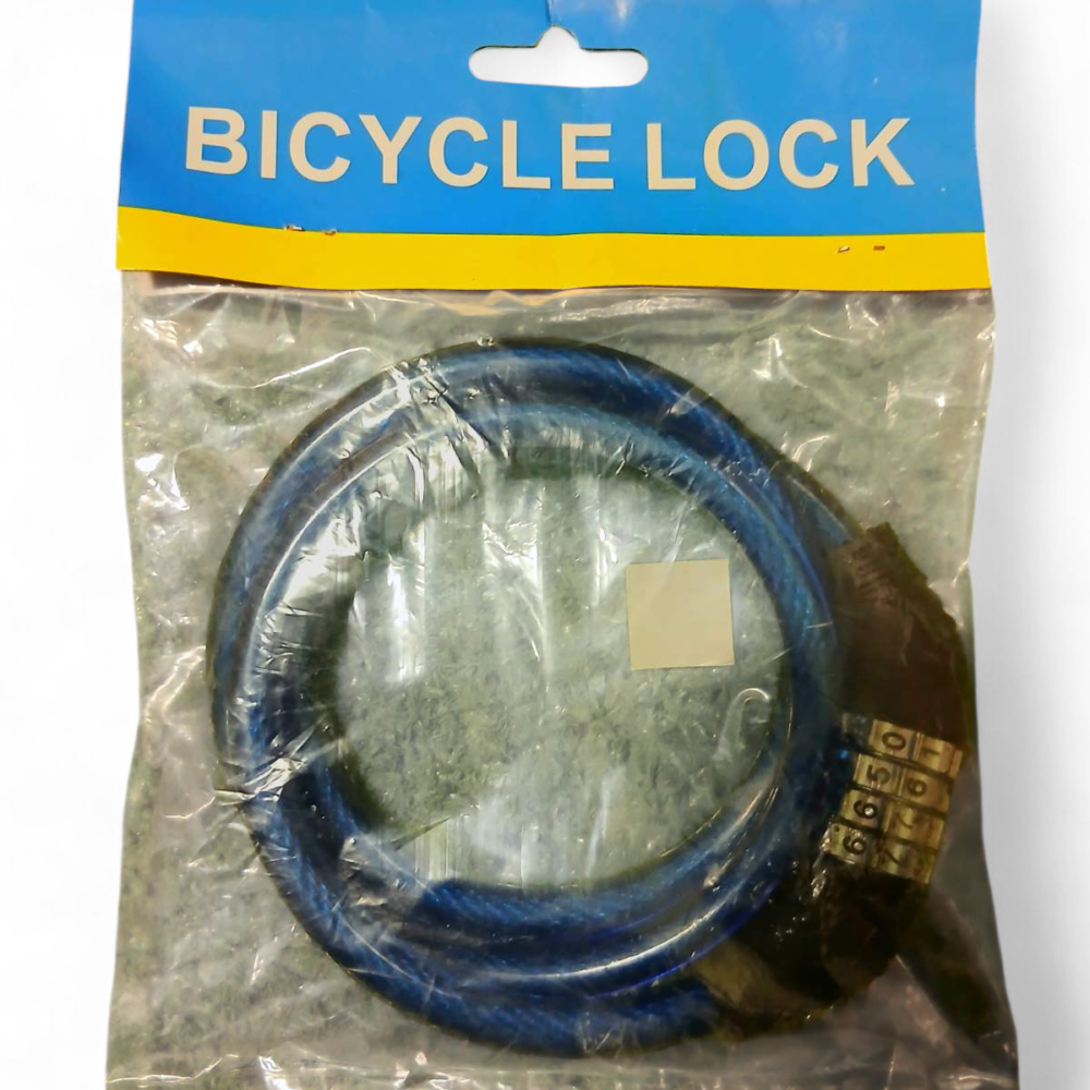 Кодовий замок Bicycle Lock – сталевий трос у ПВХ-оболонці, 4-значна комбінація, синій колір. Ідеальний для велосипеда або самоката.